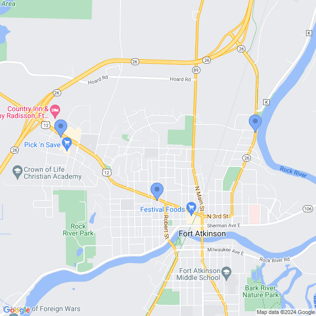 Map of veterinarians in Fort Atkinson, WI
