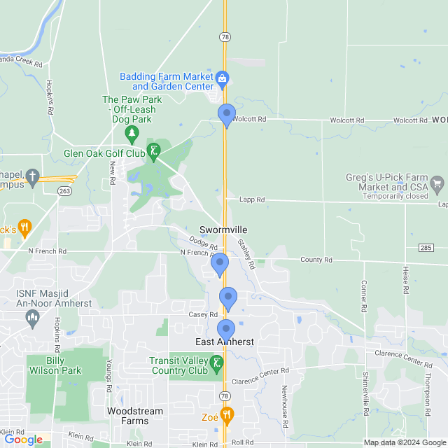 Map of veterinarians in East Amherst, NY