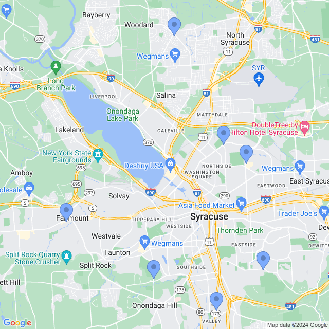 Map of veterinarians in Syracuse, NY