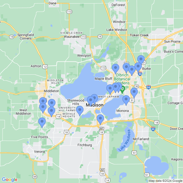 Map of veterinarians in Madison, WI