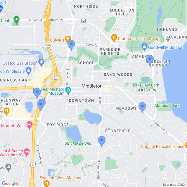 Map of veterinarians in Middleton, WI