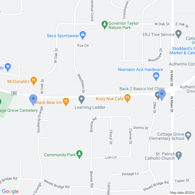 Map of veterinarians in Cottage Grove, WI