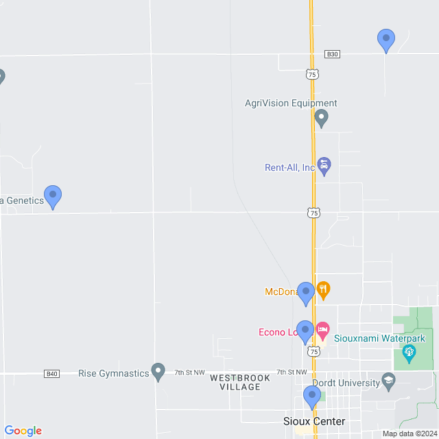 Map of veterinarians in Sioux Center, IA