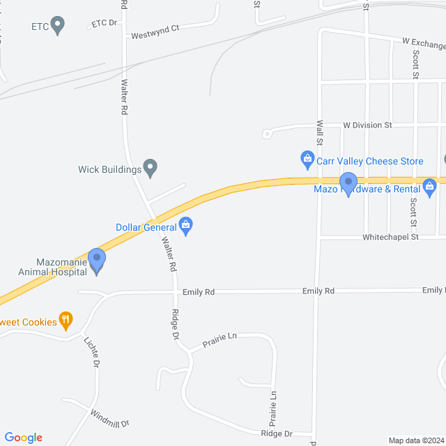 Map of veterinarians in Mazomanie, WI