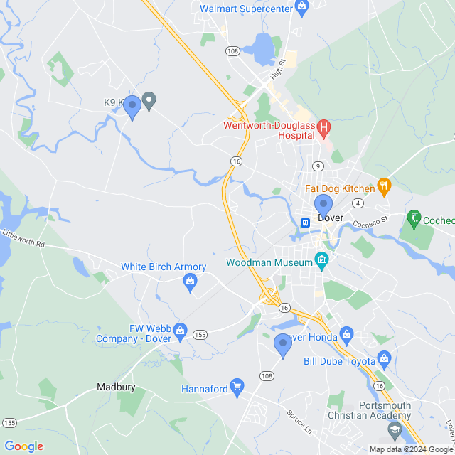 Map of veterinarians in Dover, NH