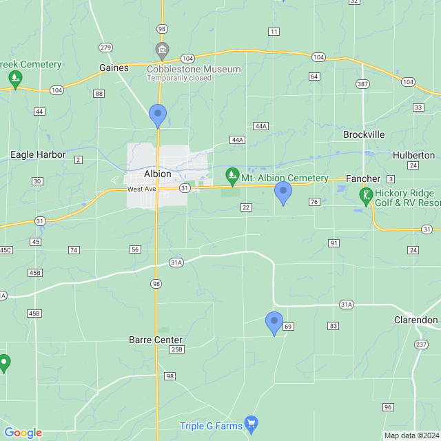 Map of veterinarians in Albion, NY