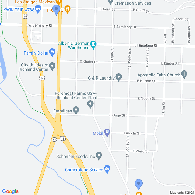 Map of veterinarians in Richland Center, WI