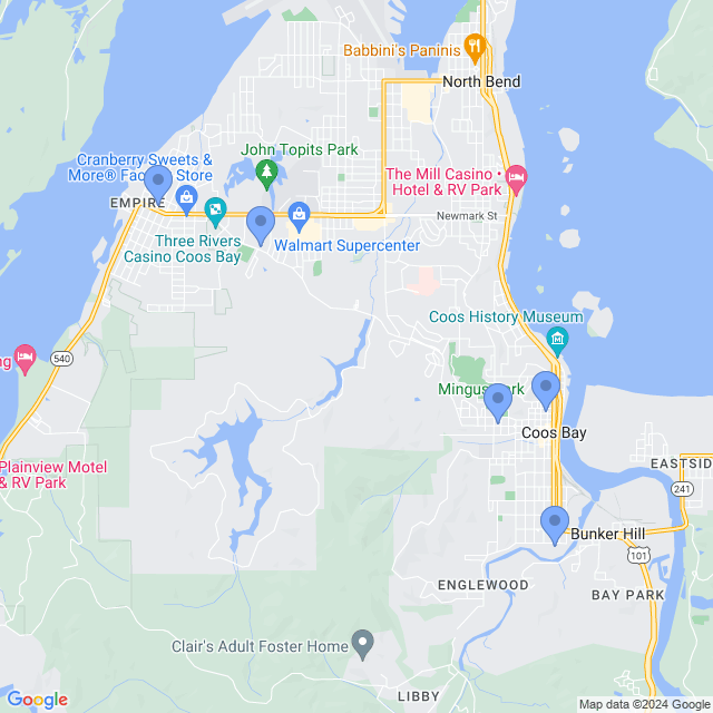 Map of veterinarians in Coos Bay, OR