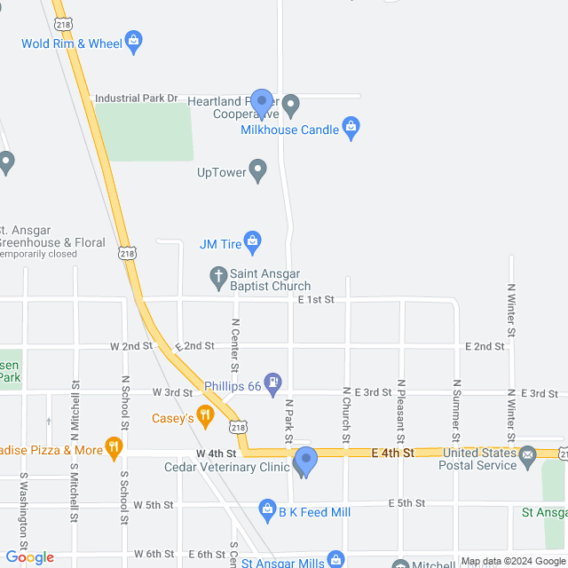 Map of veterinarians in St Ansgar, IA