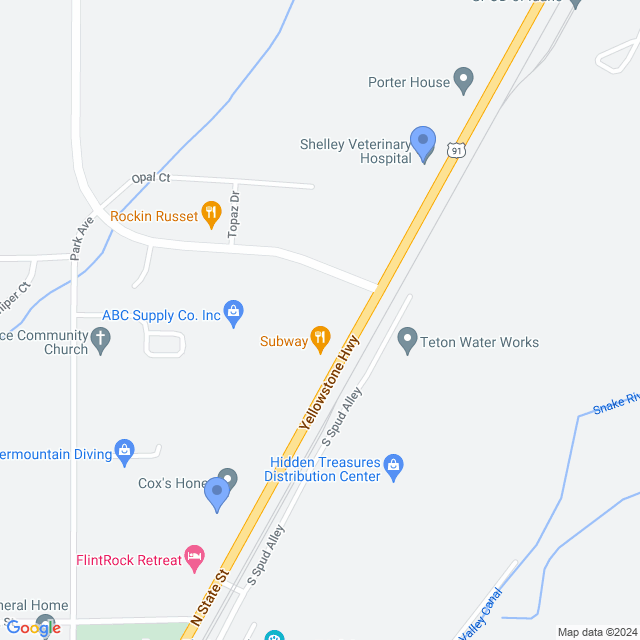Map of veterinarians in Shelley, ID