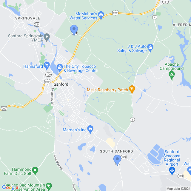 Map of veterinarians in Sanford, ME