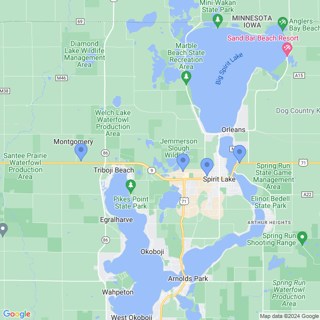 Map of veterinarians in Spirit Lake, IA