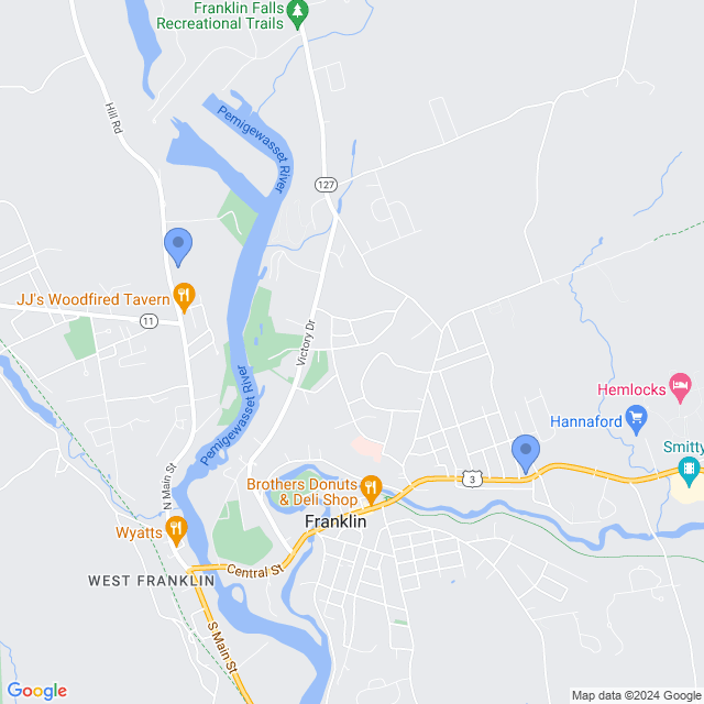 Map of veterinarians in Franklin, NH