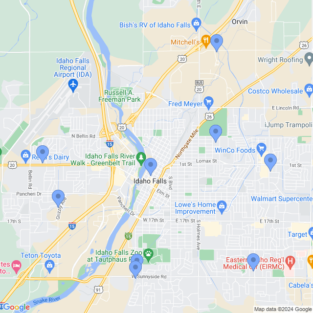 Map of veterinarians in Idaho Falls, ID