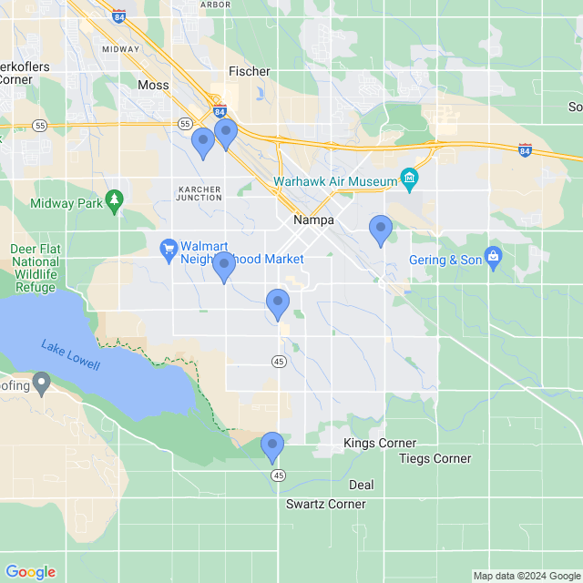 Map of veterinarians in Nampa, ID