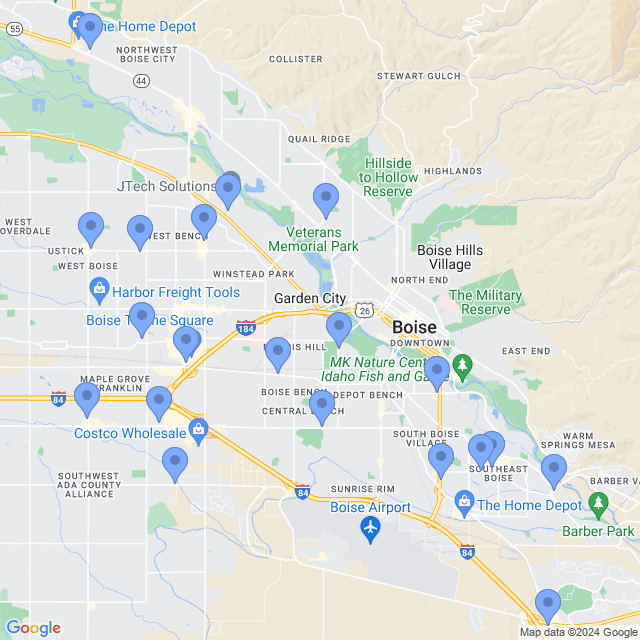 Map of veterinarians in Boise, ID