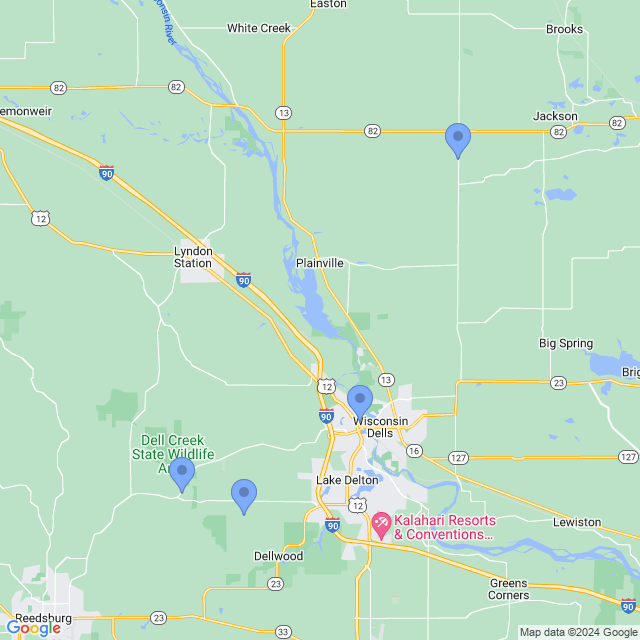 Map of veterinarians in Wisconsin Dells, WI