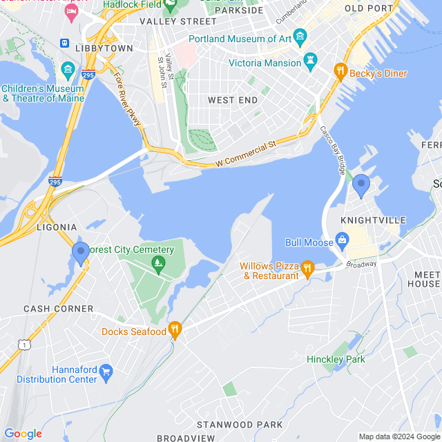 Map of veterinarians in South Portland, ME