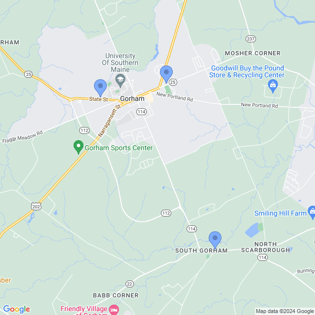 Map of veterinarians in Gorham, ME