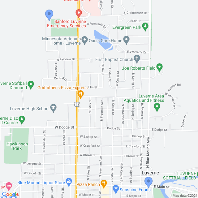 Map of veterinarians in Luverne, MN