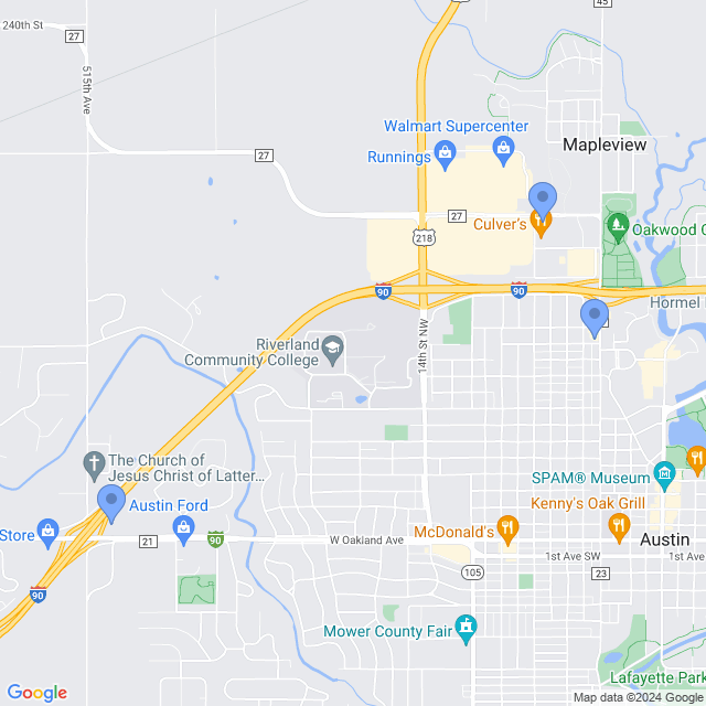 Map of veterinarians in Austin, MN