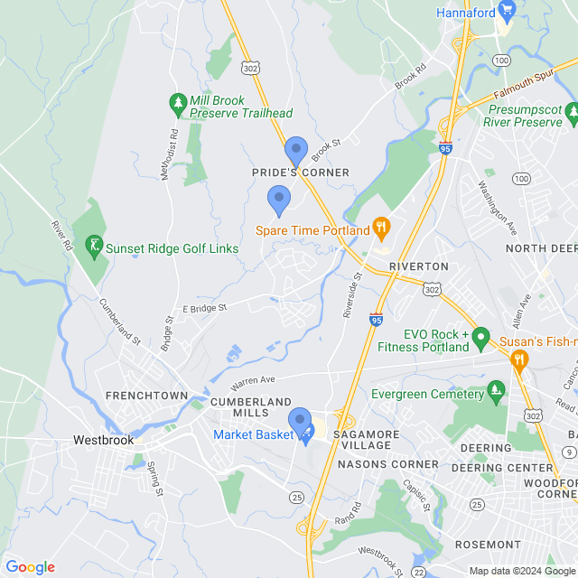 Map of veterinarians in Westbrook, ME