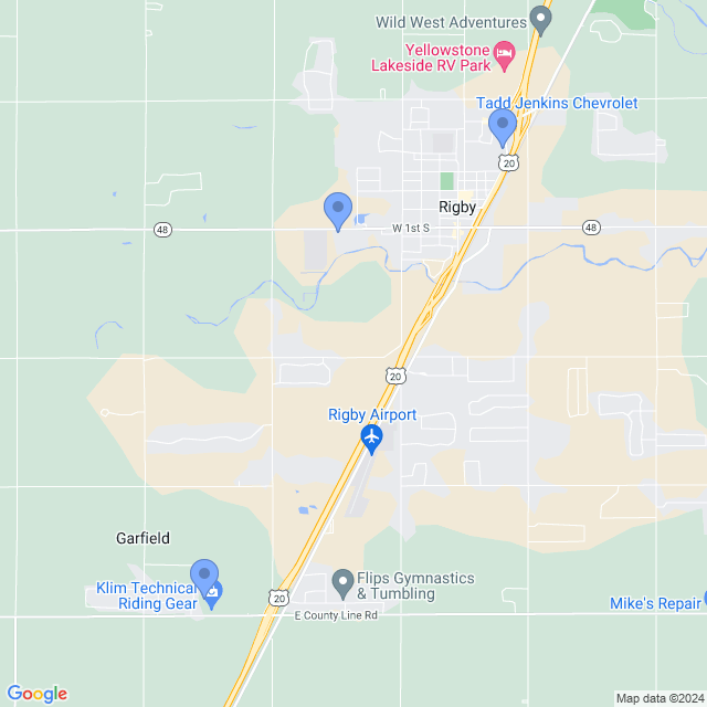 Map of veterinarians in Rigby, ID