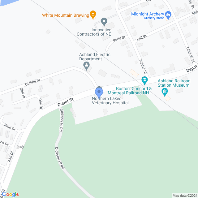 Map of veterinarians in Ashland, NH