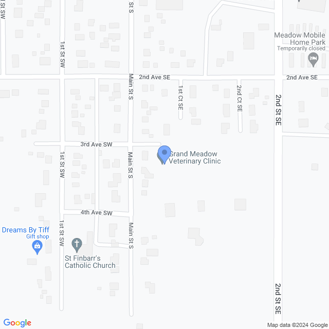 Map of veterinarians in Grand Meadow, MN