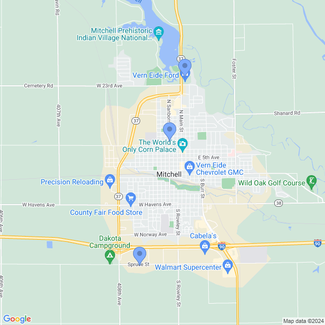Map of veterinarians in Mitchell, SD