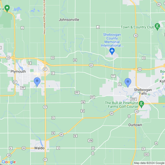 Map of veterinarians in Plymouth, WI