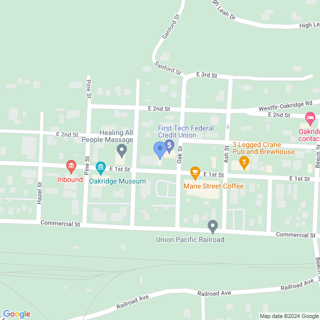Map of veterinarians in Oakridge, OR