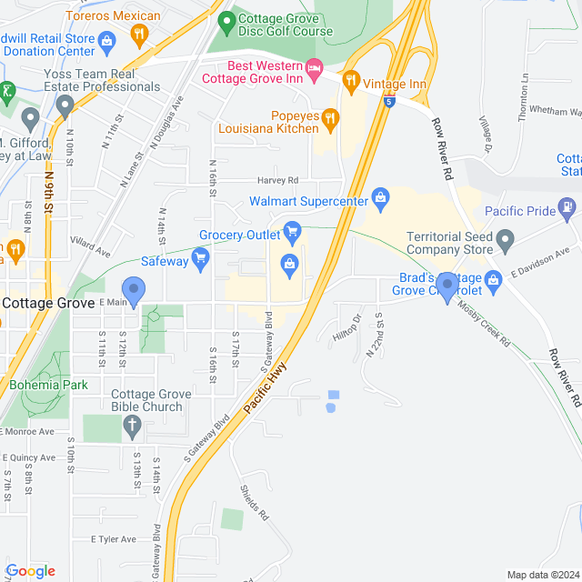 Map of veterinarians in Cottage Grove, OR