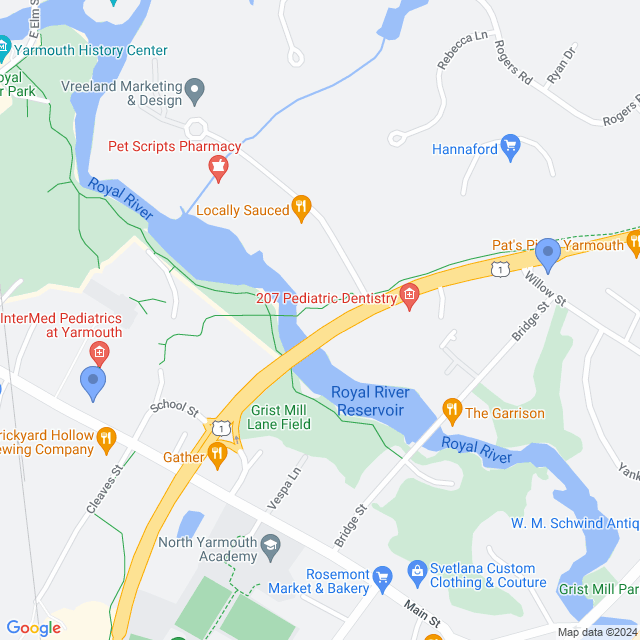 Map of veterinarians in Yarmouth, ME