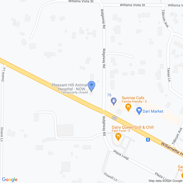 Map of veterinarians in Pleasant Hill, OR