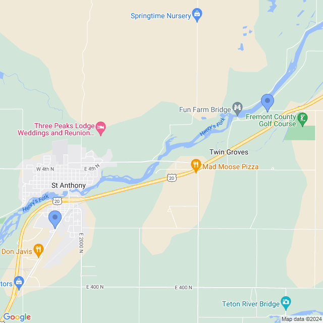 Map of veterinarians in St Anthony, ID