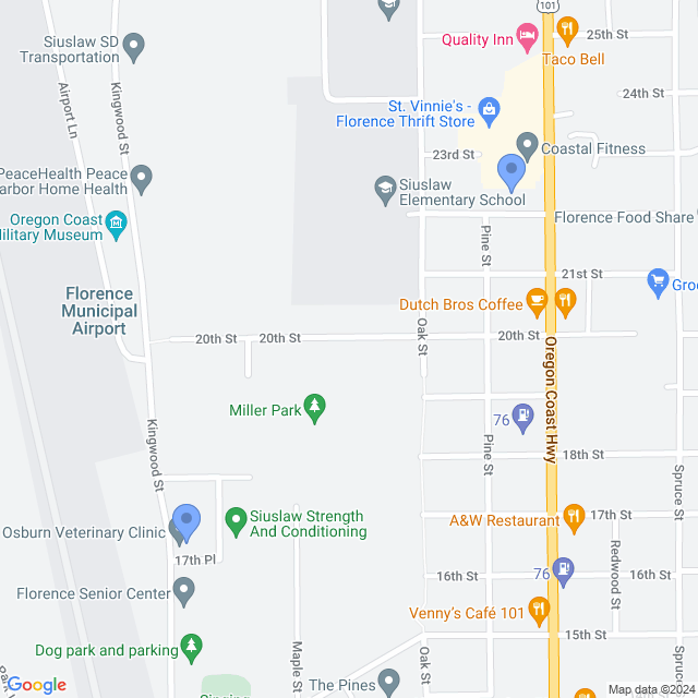 Map of veterinarians in Florence, OR