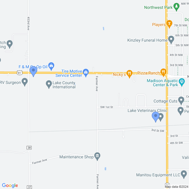 Map of veterinarians in Madison, SD