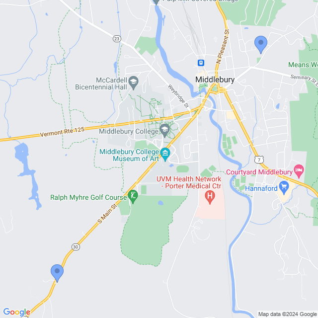 Map of veterinarians in Middlebury, VT