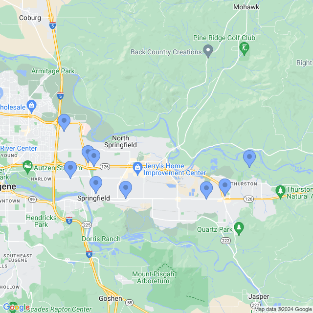 Map of veterinarians in Springfield, OR