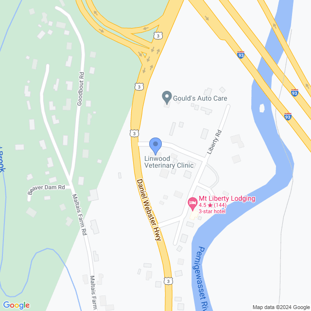 Map of veterinarians in Lincoln, NH