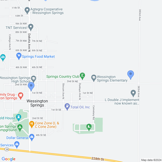 Map of veterinarians in Wessington Spgs, SD