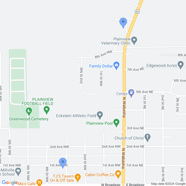 Map of veterinarians in Plainview, MN