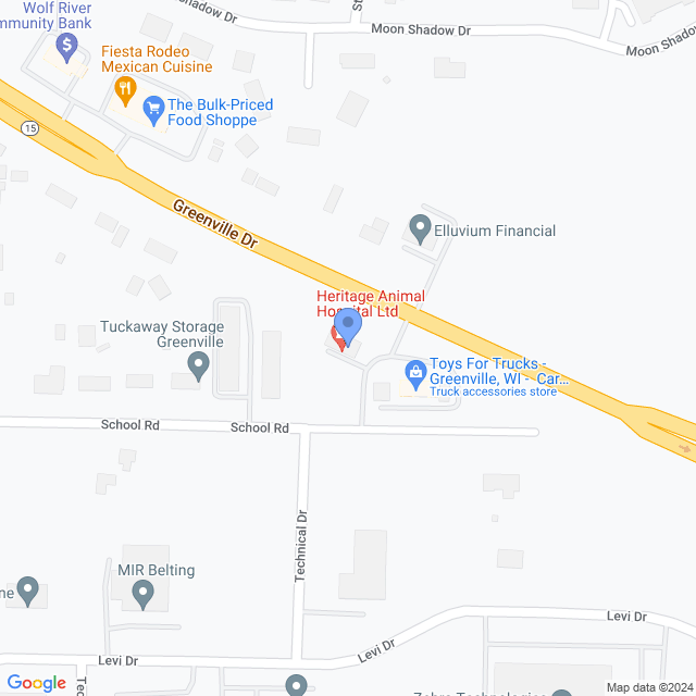 Map of veterinarians in Greenville, WI