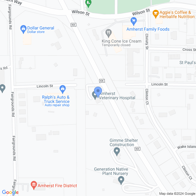 Map of veterinarians in Amherst, WI