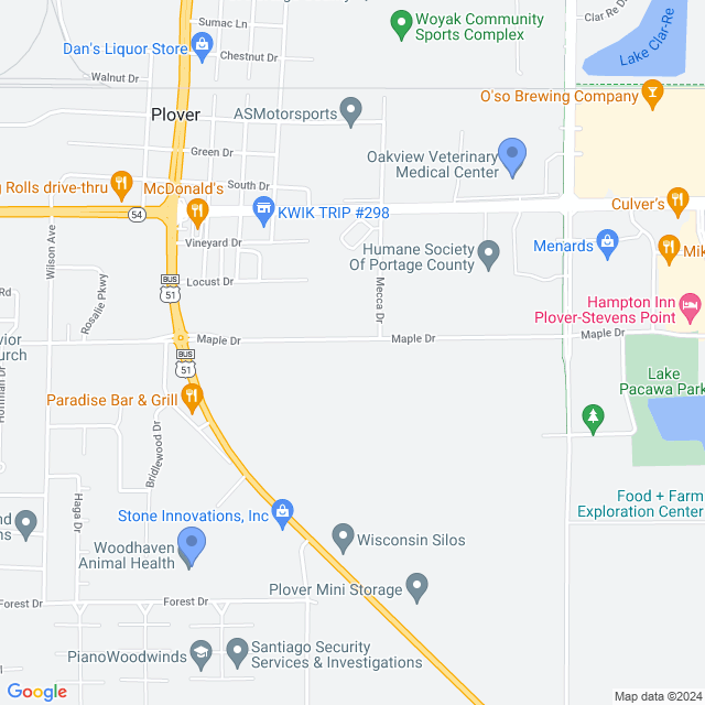 Map of veterinarians in Plover, WI