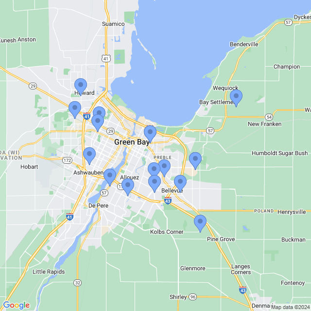 Map of veterinarians in Green Bay, WI