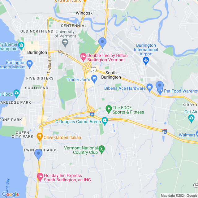 Map of veterinarians in South Burlington, VT