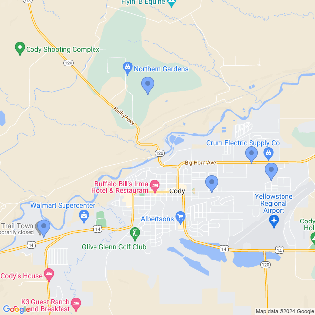 Map of veterinarians in Cody, WY