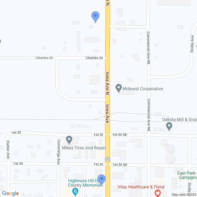 Map of veterinarians in Highmore, SD
